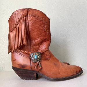 Vintage Z Line by Zodiac Western Fringe Boot Marla Low Shaft W 7.5 Brown Leather